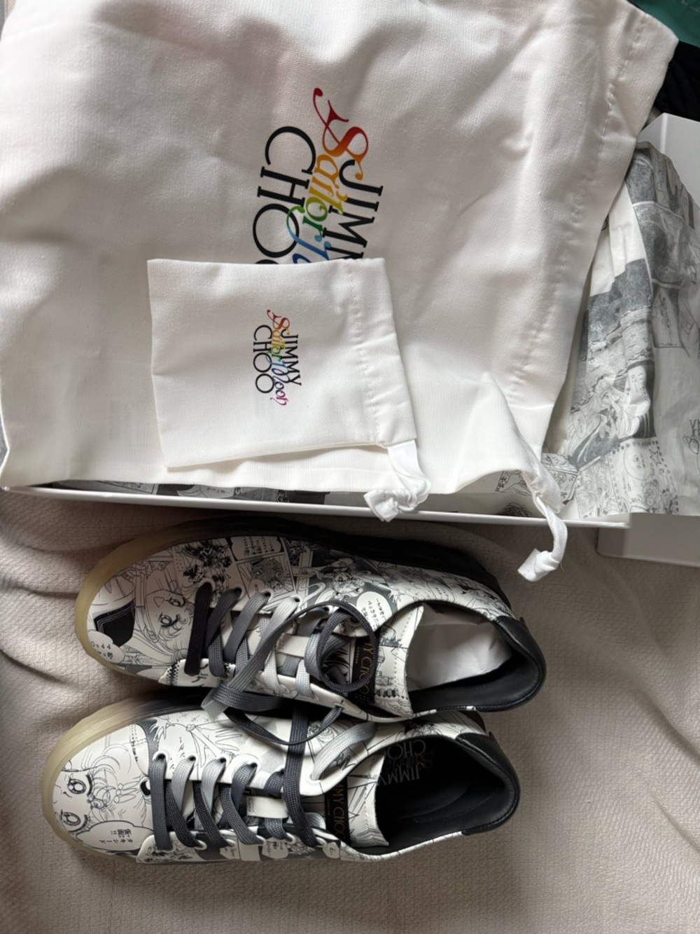 Jimmy Choo Sailor Moon Limited Editiin Black & White Graphic Low-Top Sneakers